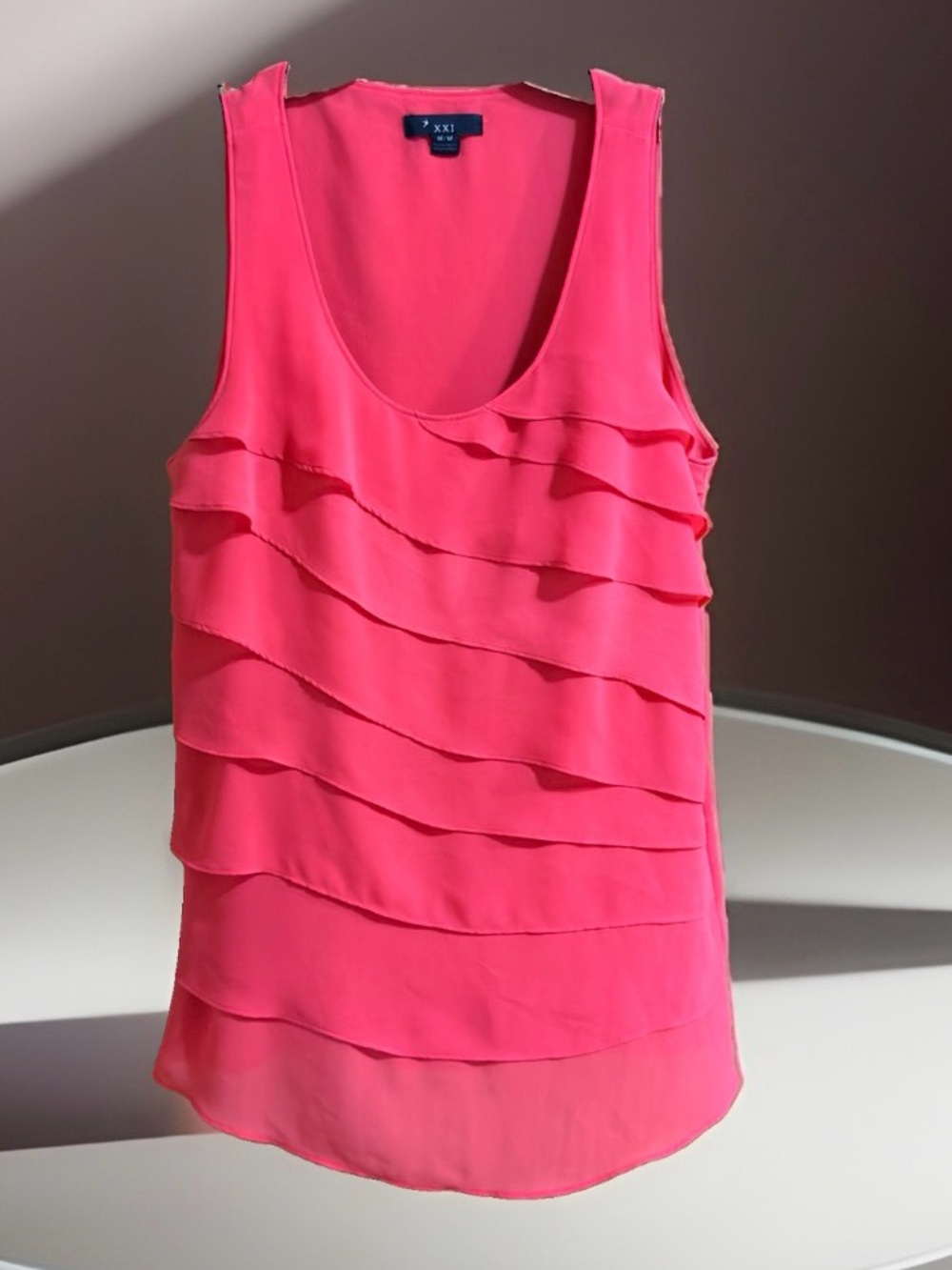 Forever 21 Coral Pink Layered Ruffle Sleeveless Top—M-EC